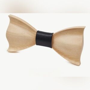Wooden Bow Tie with Black leather Center